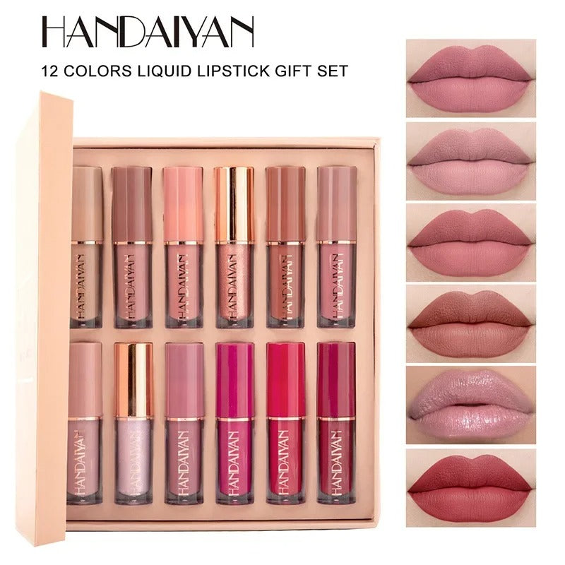 12 PCS Matte Liquid Lipstick Set – Non-Stick Cup, Waterproof & Long-Lasting Lip Gloss Kit (12 Colors, Korean Cosmetics)