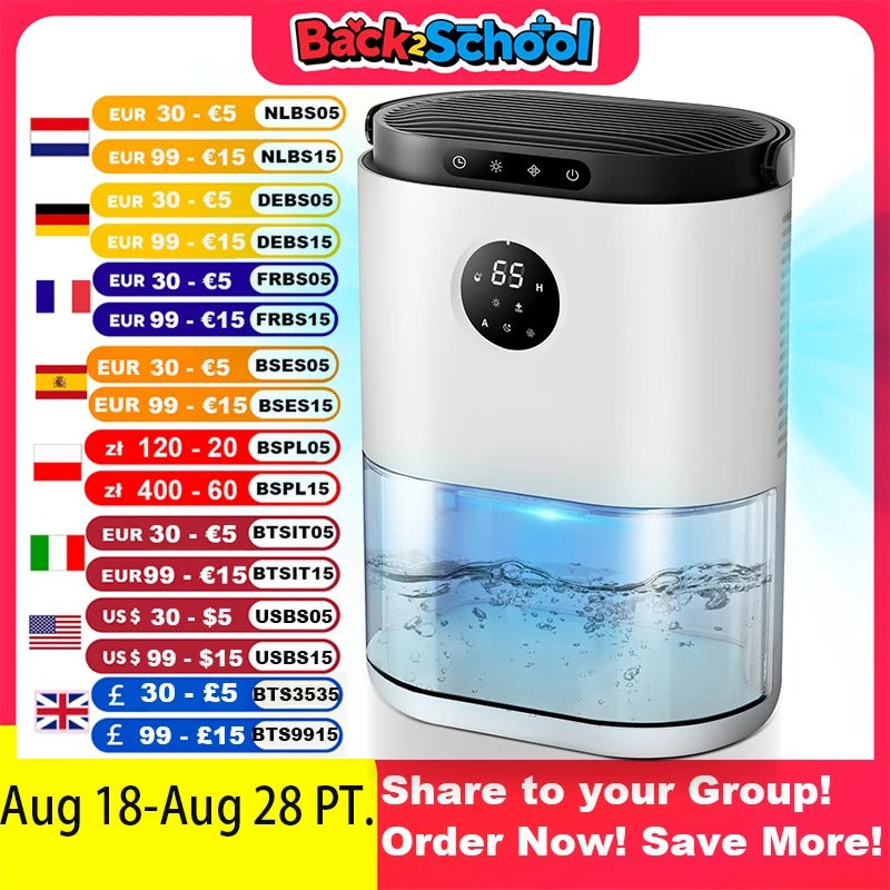 80oz Dehumidifier for Home – Auto Defrost, Ultra Quiet, Touch Control, Large Room, Bathroom, Garage, RV with Timer