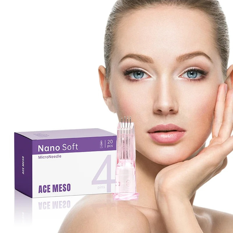 Painless Nano Soft 4-Pin Microneedling Device – 34G Multi-Needle Crystal Cartridge (Sterile Pack, 1.0/1.2/1.5mm)