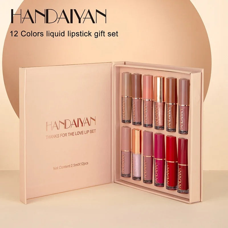 12 PCS Matte Liquid Lipstick Set – Non-Stick Cup, Waterproof & Long-Lasting Lip Gloss Kit (12 Colors, Korean Cosmetics)