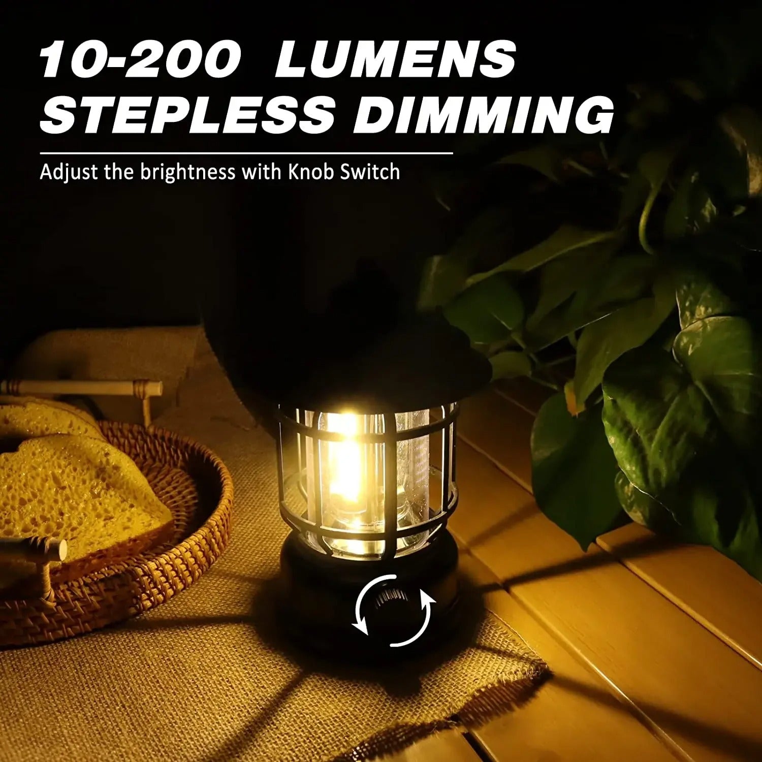 Rechargeable Camping Lantern – Stepless Dimming COB LED, Portable & Waterproof for Hiking, Fishing, Emergency & Home Use