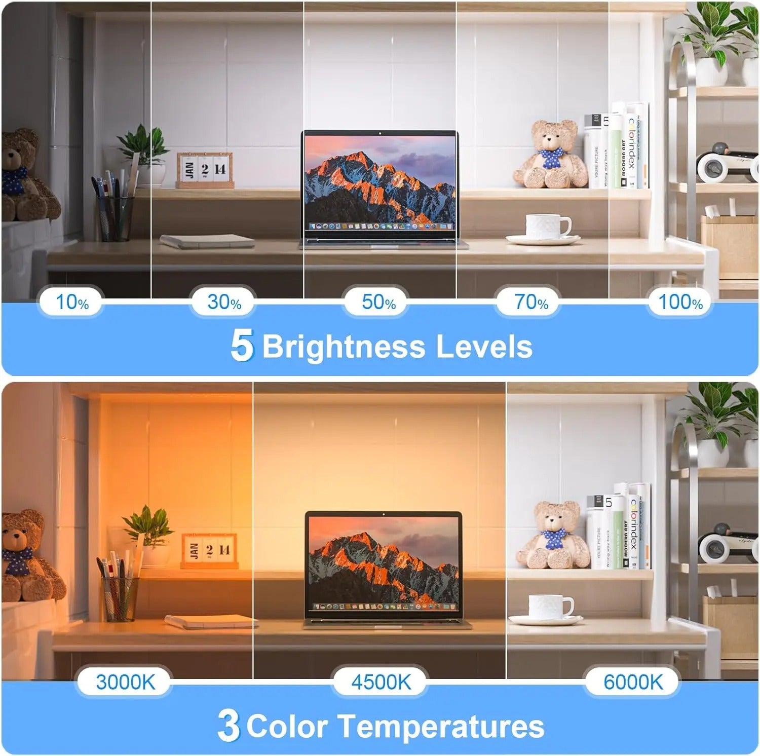 WILLED 5W Dimmable Night Light – 3 Colors Adjustable, Rechargeable 2500mAh LED for Closet, Bedside & Desk