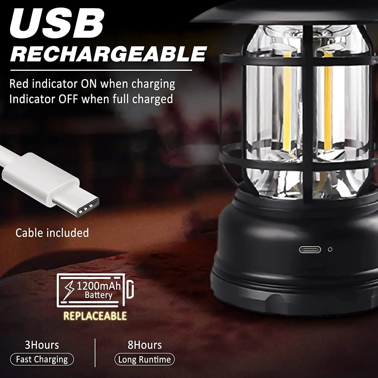 Rechargeable Camping Lantern – Stepless Dimming COB LED, Portable & Waterproof for Hiking, Fishing, Emergency & Home Use