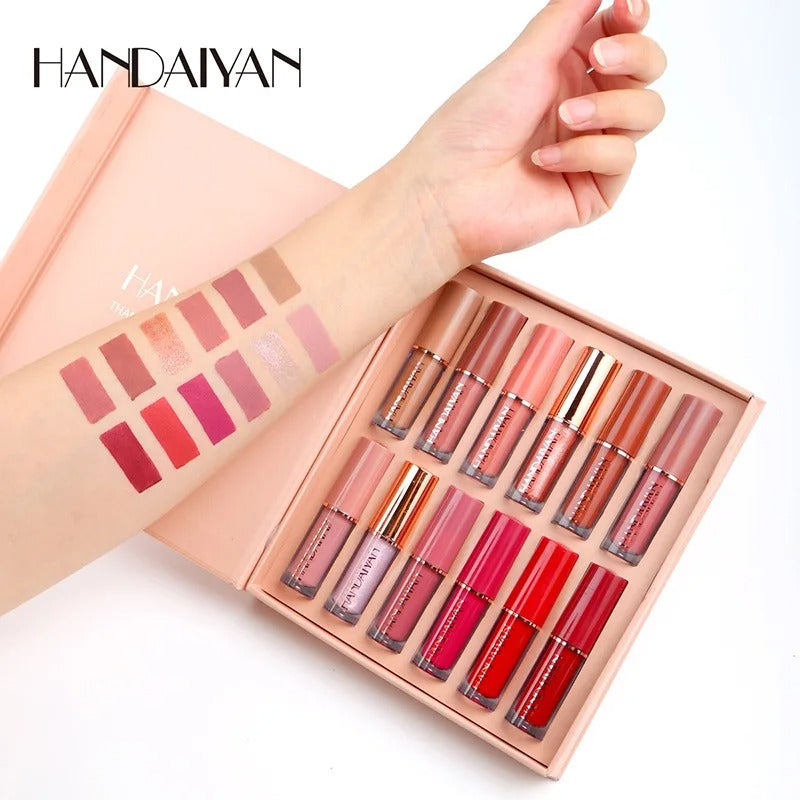 12 PCS Matte Liquid Lipstick Set – Non-Stick Cup, Waterproof & Long-Lasting Lip Gloss Kit (12 Colors, Korean Cosmetics)