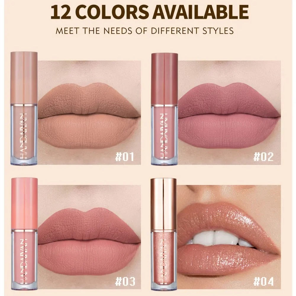 12 PCS Matte Liquid Lipstick Set – Non-Stick Cup, Waterproof & Long-Lasting Lip Gloss Kit (12 Colors, Korean Cosmetics)