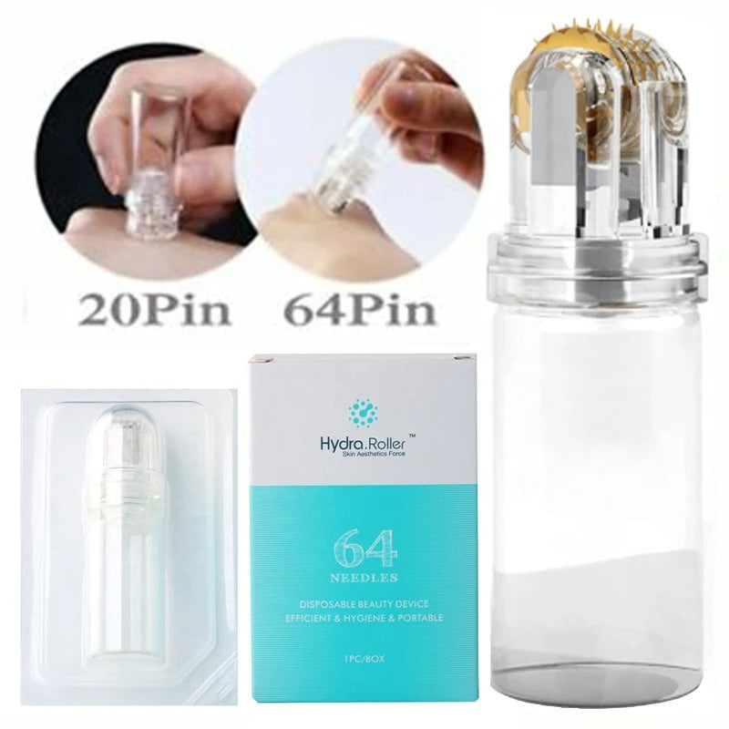 Hydra Roller Microneedling Stamp – 20 & 64 Pin Titanium Needles, Reusable Serum Applicator (No Liquid Included)