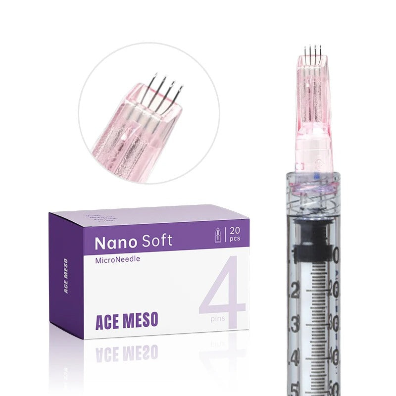 Painless Nano Soft 4-Pin Microneedling Device – 34G Multi-Needle Crystal Cartridge (Sterile Pack, 1.0/1.2/1.5mm)