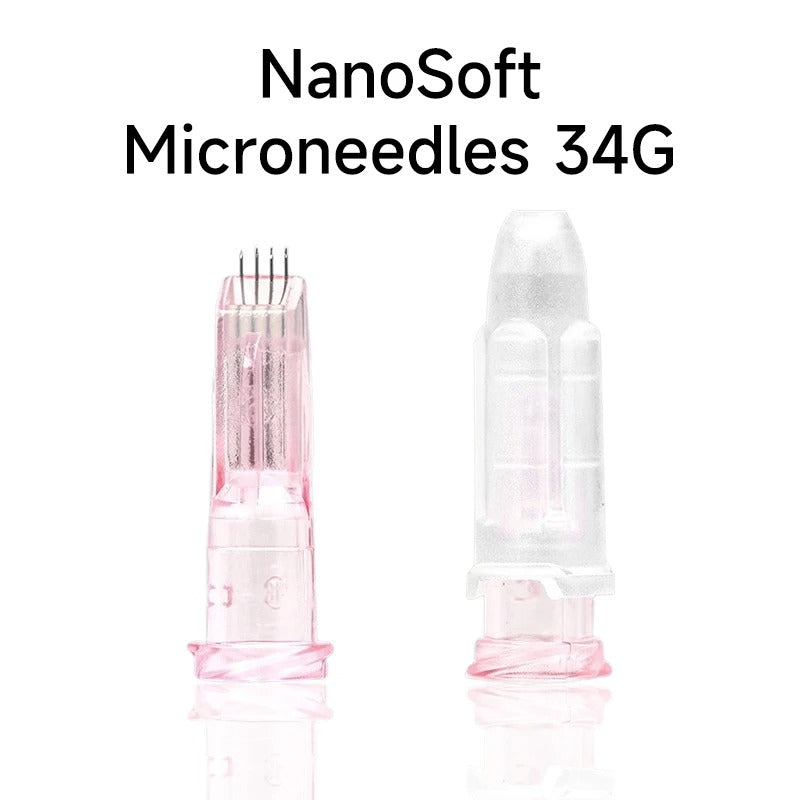 Painless Nano Soft 4-Pin Microneedling Device – 34G Multi-Needle Crystal Cartridge (Sterile Pack, 1.0/1.2/1.5mm)