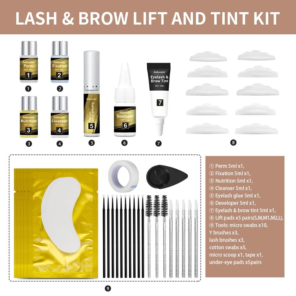 Pro Lash & Brow Tinting Kit – Lash Lift & Brow Perm with Fixation, Curling & Long-Lasting Effect (4–6 Weeks)