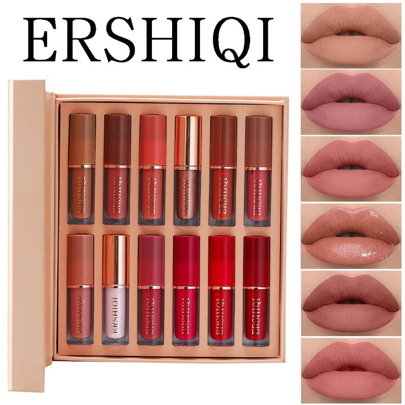 12 PCS Matte Liquid Lipstick Set – Non-Stick Cup, Waterproof & Long-Lasting Lip Gloss Kit (12 Colors, Korean Cosmetics)