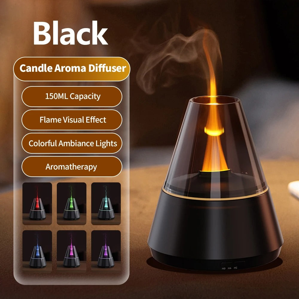 150ml Colorful Flame Aroma Diffuser – Ultrasonic Essential Oil Humidifier & Night Light for Home