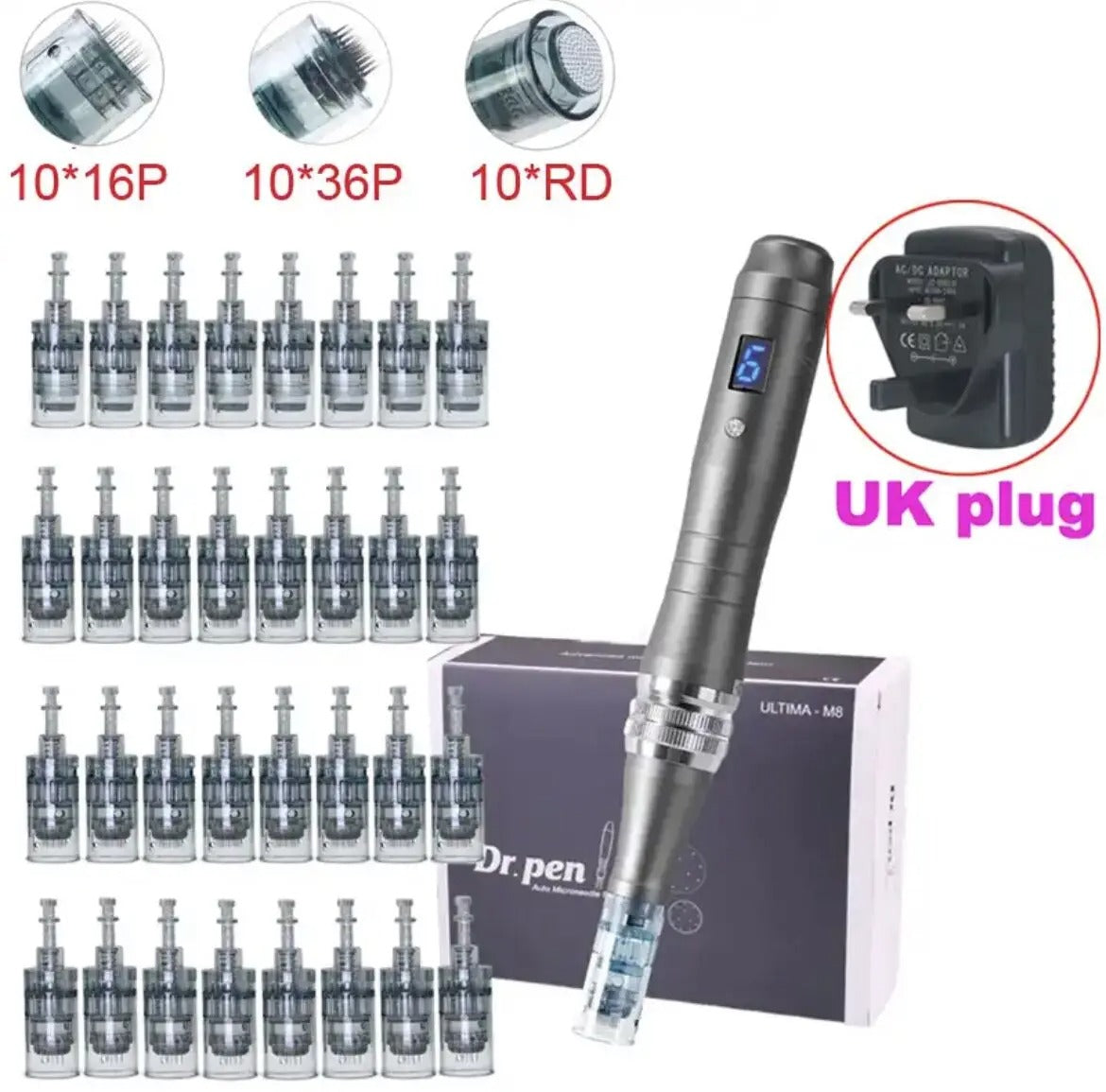 Dr. Pen Ultima M8 Microneedling Pen – Wireless Electric Dermapen with 32 Cartridges for Skin Care & Anti-Aging